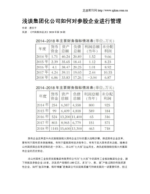 浅谈集团化公司如何对参股企业进行管理