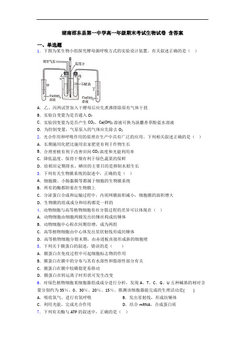 湖南邵东县第一中学高一年级期末考试生物试卷 含答案