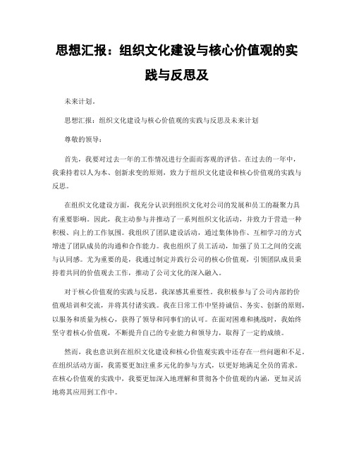 思想汇报：组织文化建设与核心价值观的实践与反思及