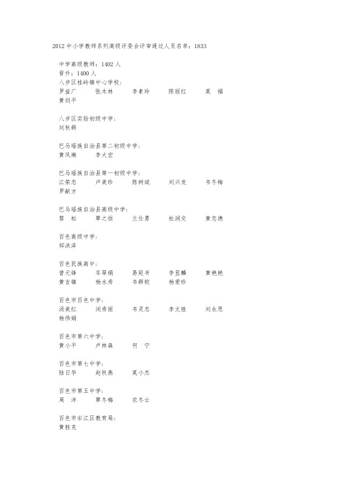 2012广西中小学教师系列高级评委会评审通过人员名单