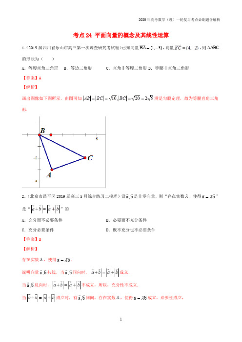 2020年高考数学一轮复习考点24平面向量的概念及其线性运算必刷题理含解析