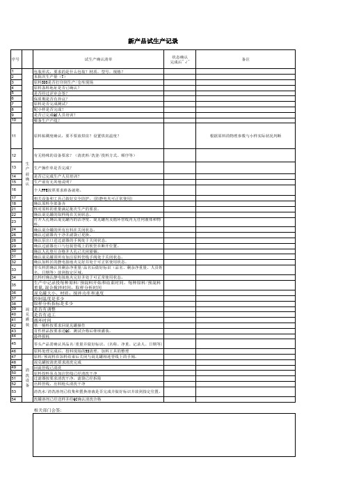 新产品试生产记录