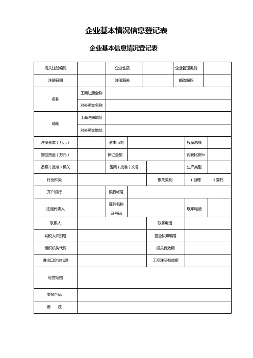 企业基本情况信息登记表