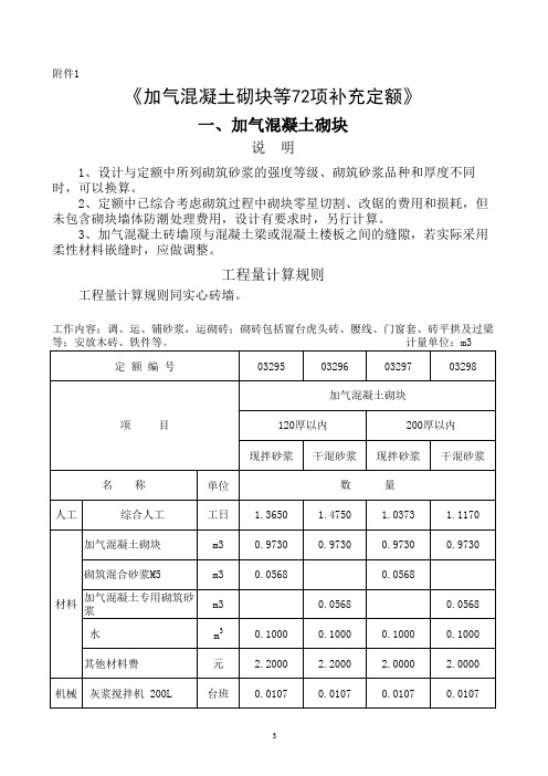 加气混凝土砌块等72项补充定额