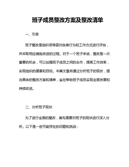 班子成员整改方案及整改清单