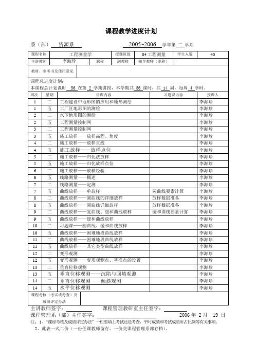 工程测量课程教学进度计划