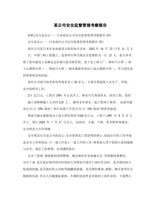 某公司安全监督管理考察报告