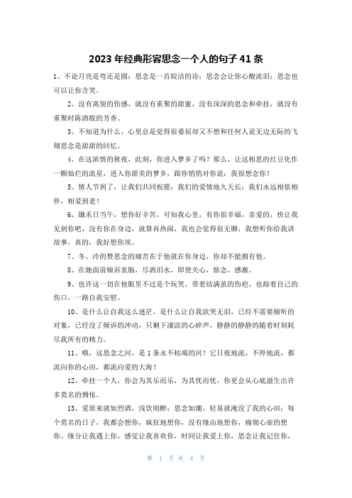 2023年经典形容思念一个人的句子41条