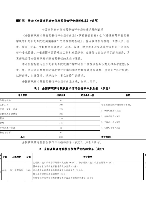 附表全国高职高专院校图书馆评价指标体系定稿