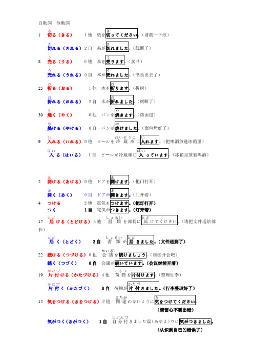 新标准日语二级(N2)自动词与他动词列表(经整理分类标注)