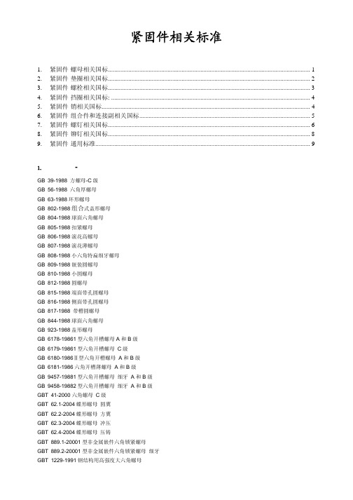 紧固件相关标准目录