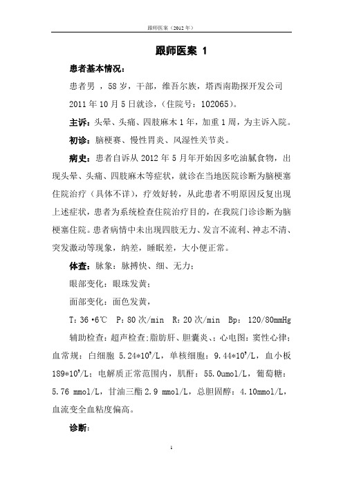 2012跟师医案