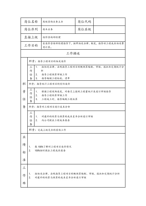 高级咨询业务主办--咨询中介及项目管理类岗位职责说明书