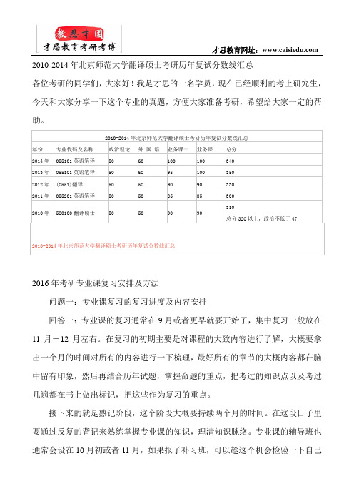 2010-2014年北京师范大学翻译硕士考研历年复试分数线汇总