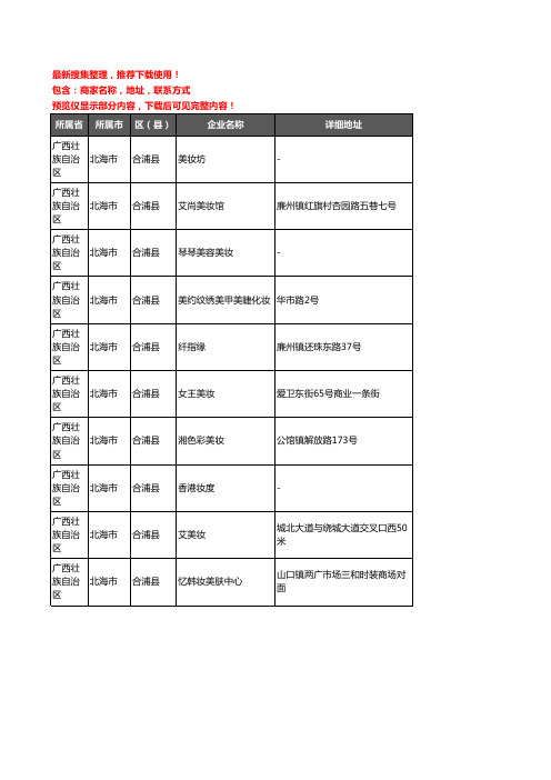 新版广西壮族自治区北海市合浦县彩妆企业公司商家户名录单联系方式地址大全10家