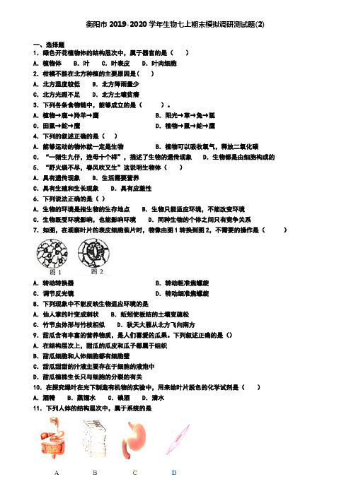 衡阳市2019-2020学年生物七上期末模拟调研测试题(2)