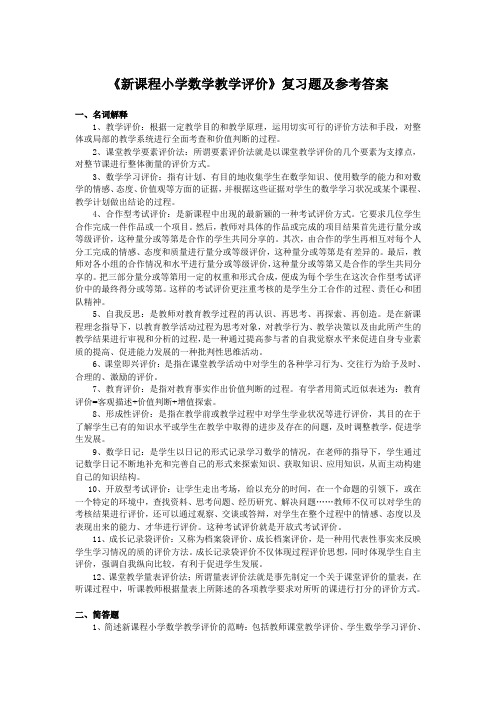 新课程小学数学教学评价复习题及参考答案