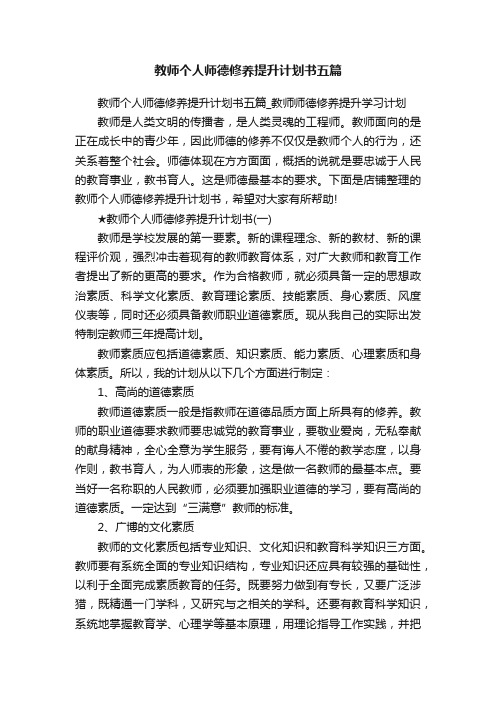 教师个人师德修养提升计划书五篇