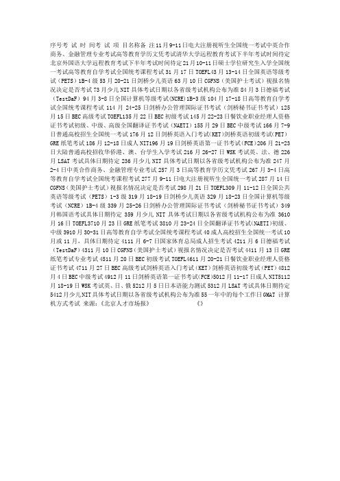 教育部考试中心公布2004年考试年历