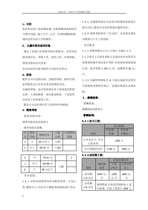 三一重工仓管员绩效管理制度