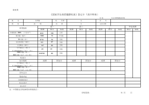 《国家学生体质健康标准》(高中样表)