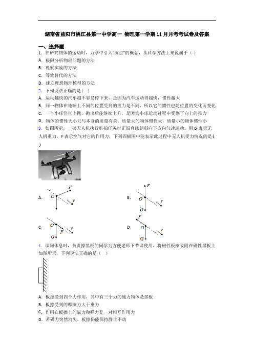 湖南省益阳市桃江县第一中学高一 物理第一学期11月月考考试卷及答案