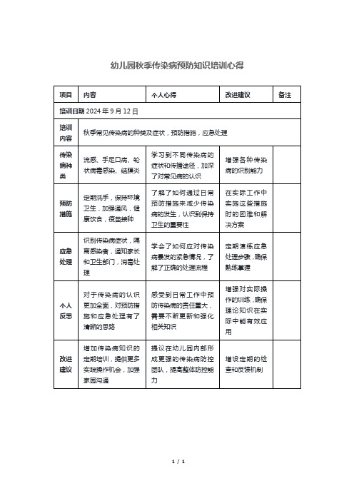 幼儿园秋季传染病预防知识培训心得