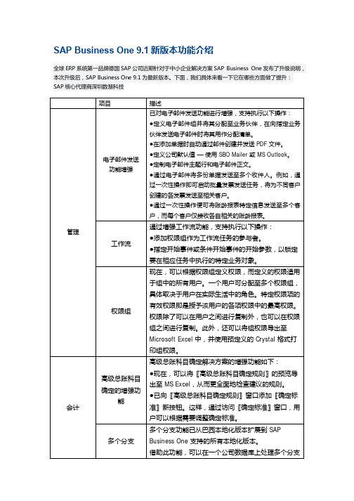 SAP Business One 9.1新版本功能介绍