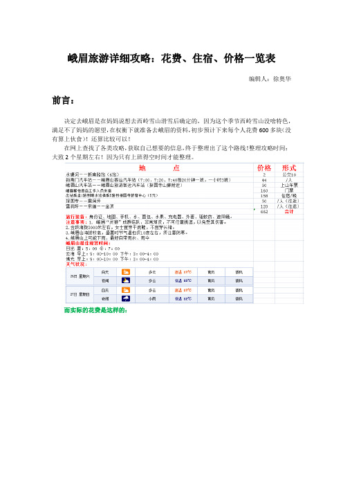 峨眉旅游详细攻略 花费 住宿 价格一览表