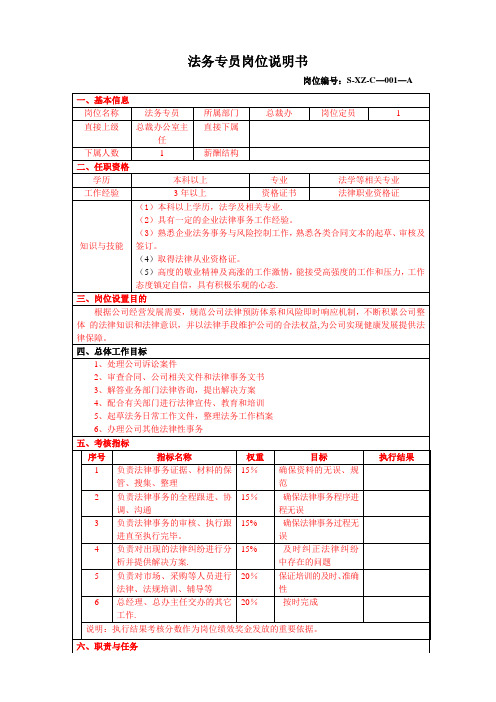 法务专员岗位说明书-(2)