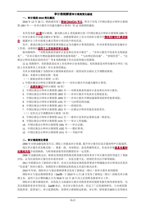 审计准则解读审计准则变化综述