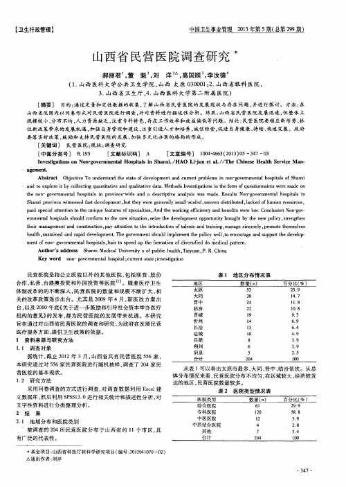 山西省民营医院调查研究