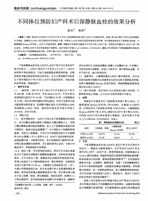 不同体位预防妇产科术后深静脉血栓的效果分析