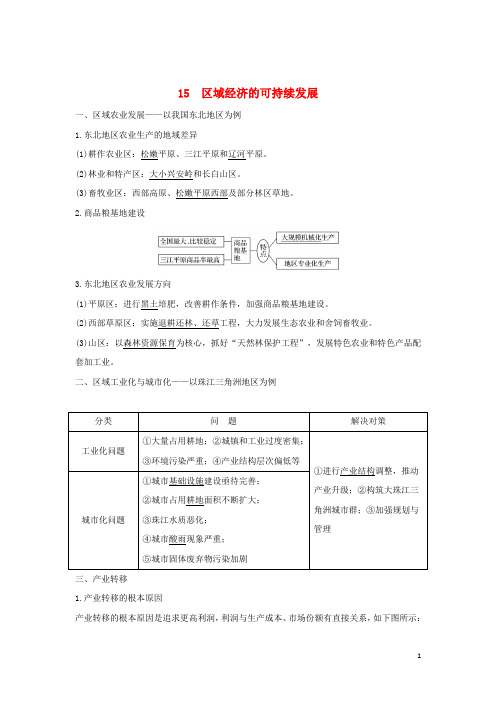 2020最新版高考地理二轮专题复习 第四部分 考前冲刺记忆 15 区域经济的可持续发展学案