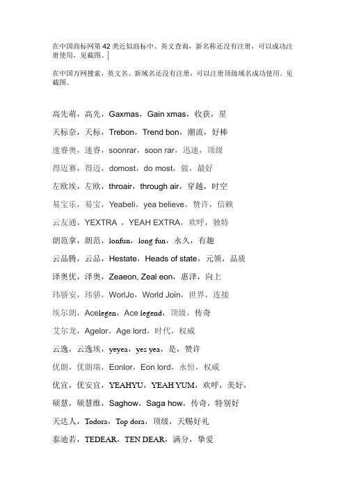 在中国商标网第42类近似商标中、英文查询,新名称还没有