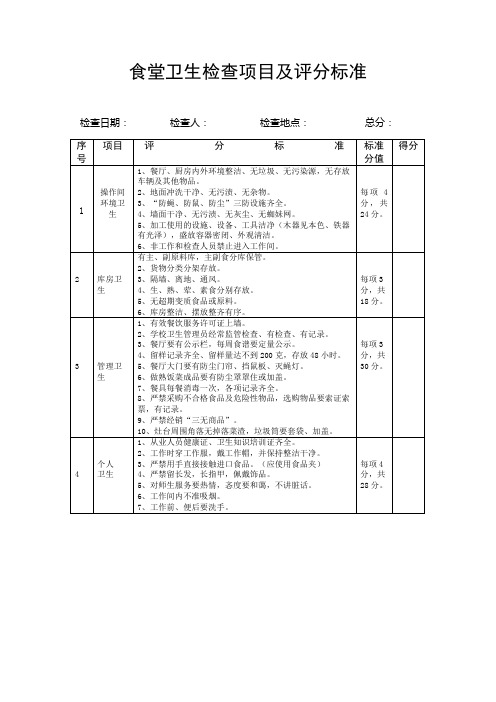 食堂卫生检查项目及评分标准