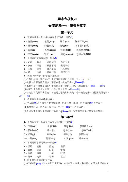 部编版  七年级语文下册专项复习(一) 语音与汉字(含答案)