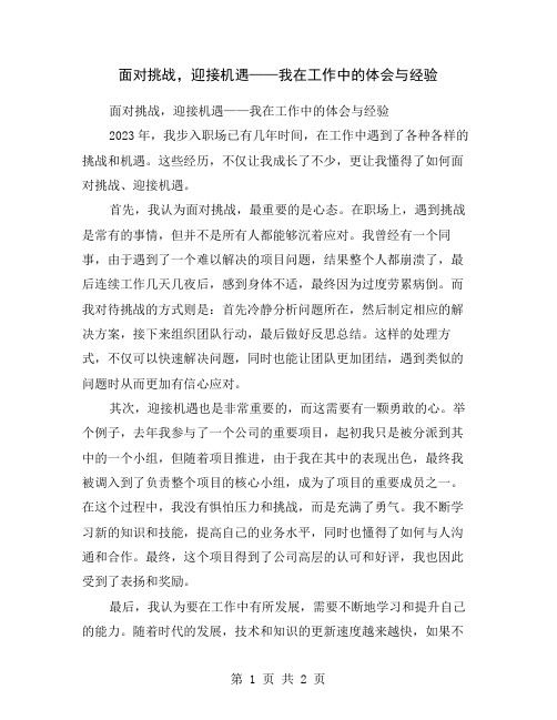 面对挑战,迎接机遇——我在工作中的体会与经验