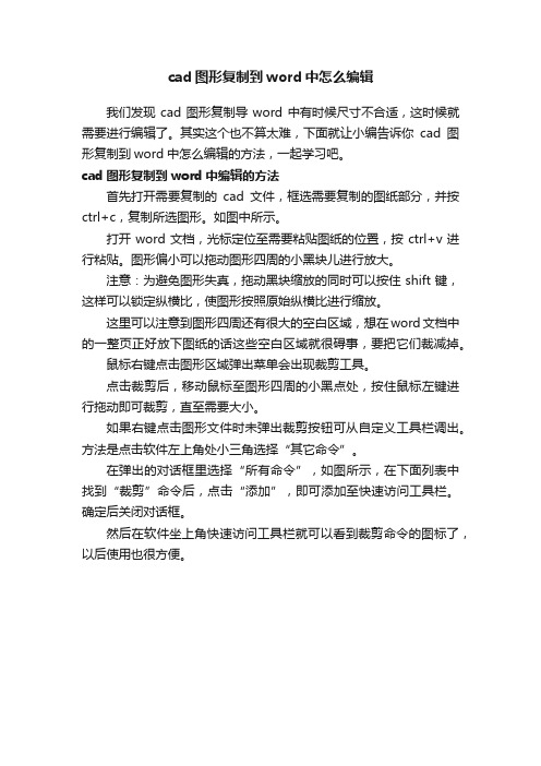 cad图形复制到word中怎么编辑