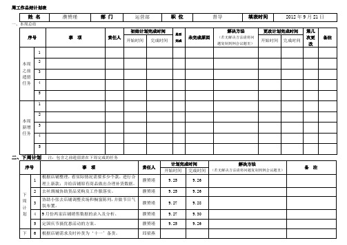 公司周工作总结计划表格