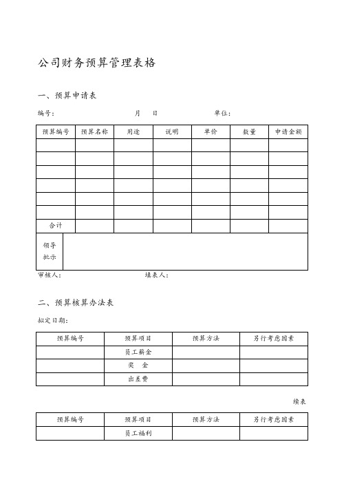 最新公司财务预算管理表格模板