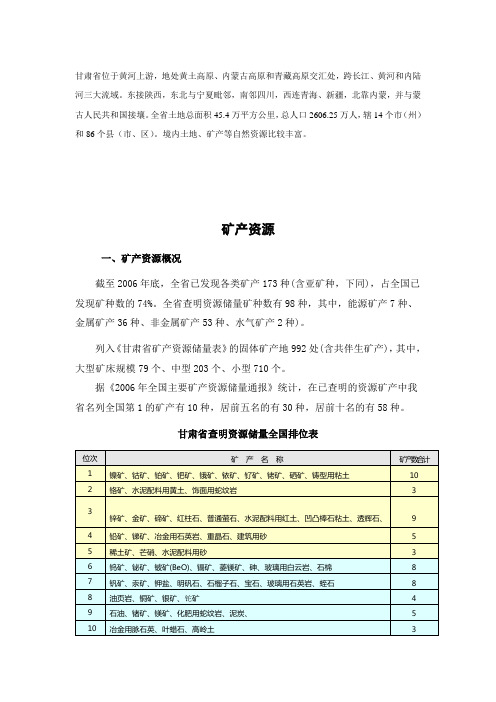 甘肃省跟矿产资源情况