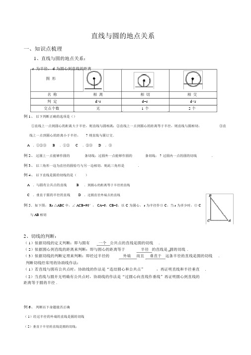 直线与圆的位置关系知识点及例题