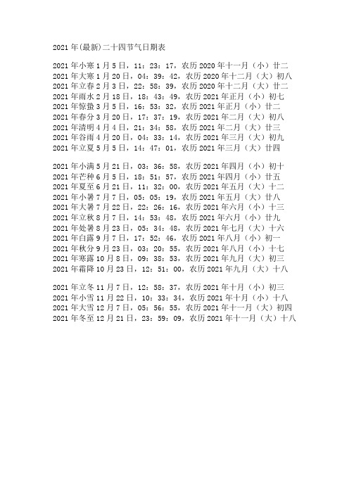 2021年(最新)二十四节气日期表