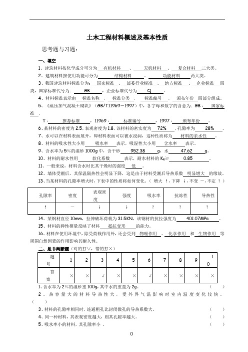 土木工程材料习题册答案