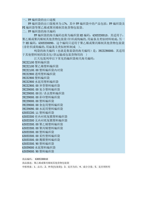 编织袋HS编码