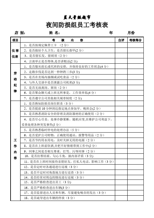 防损(夜间)考核表