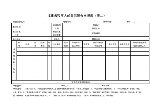 福建省残疾人就业保障金申报表(表二)