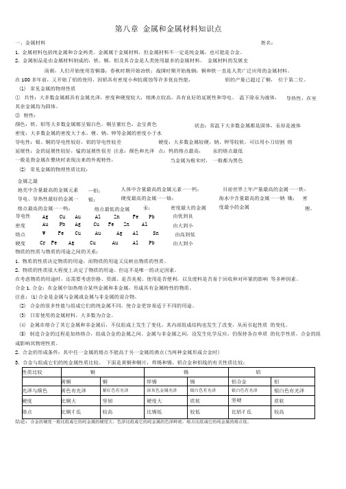 第八章金属和金属材料知识点