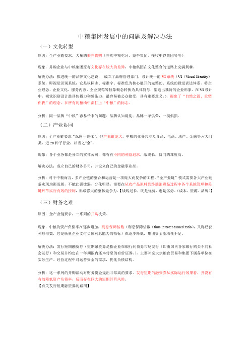 中粮发展过程中的问题及措施